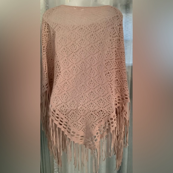 Open Knit Poncho With Fringe - Picture 2 of 3